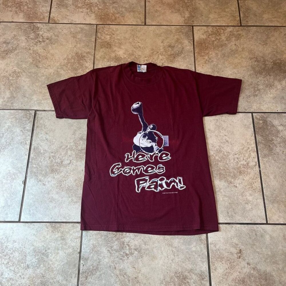 Vintage 1994 Basketball Graphic Tee Maroon Single Stitch 90s Hoop Culture size L